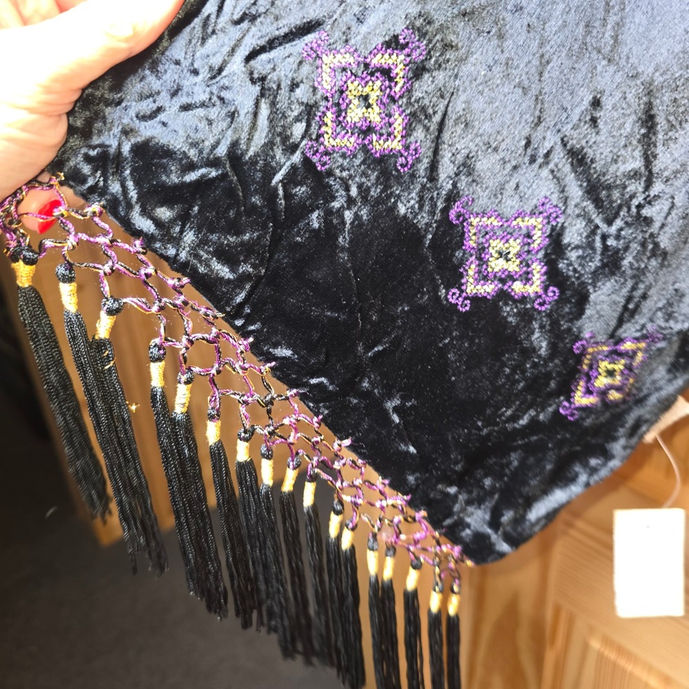 Scarf Belt Shawl Sash Table Runner Bandana Cover Up Black Beaded 64"x11" VTG
